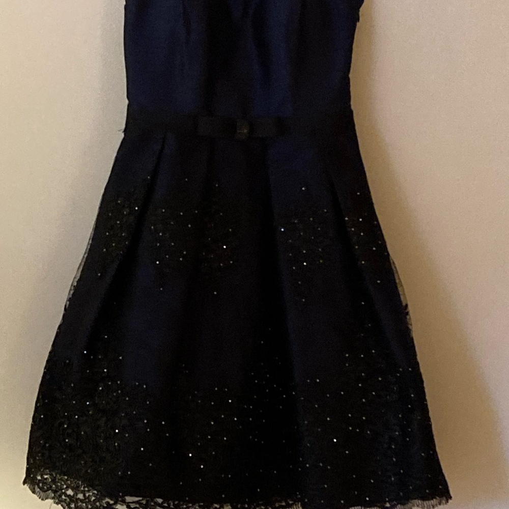 Never worn, beautiful navy blue cocktail dress. It's a size Small.